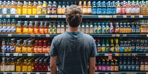 Colorful Beverage Aisle: Exploring the Variety of Drinks on Supermarket Shelves