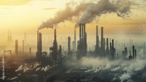 big oil refinery or industrial plant emitting carbon into air