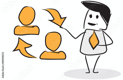 cloud connection line art stickman design