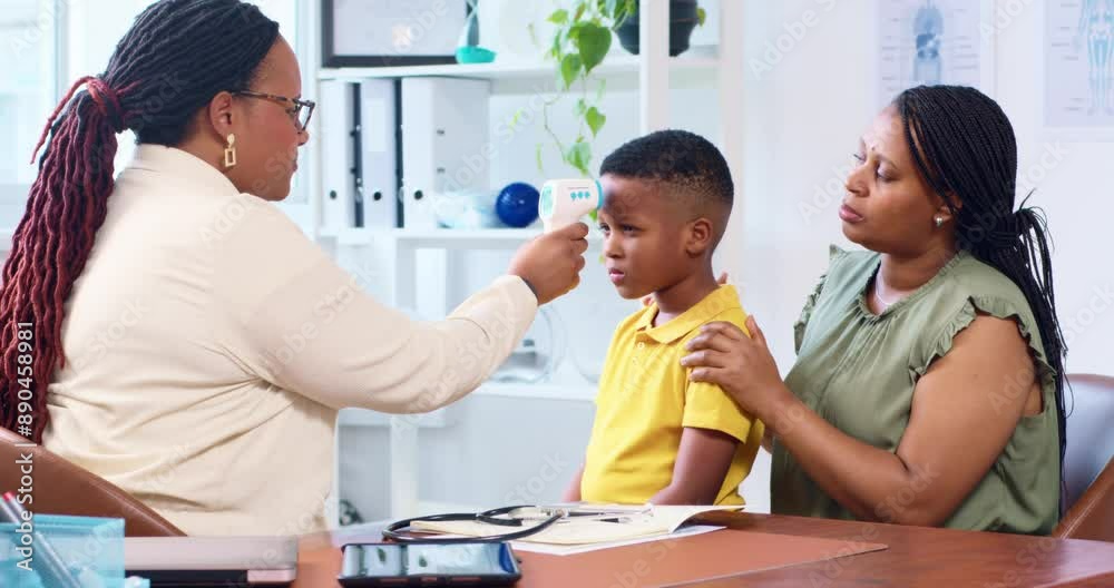 Pediatrician Checks Child's Temperature In Office Visit Pediatrician Checks Child's Temperature In Office Visit