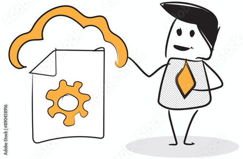 cloud file management line art stickman design
