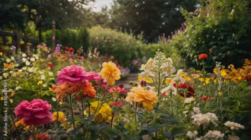 Colorful flowers blooming in well-tended summer gardens Colorful flowers blooming in well-tended summer gardens