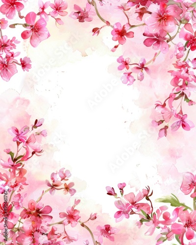 Delicate Floral Watercolor Background, Frame,  for Social Media Posts, Banner, Wedding Invitation, Web. Watercolor flower ornaments on white background.
