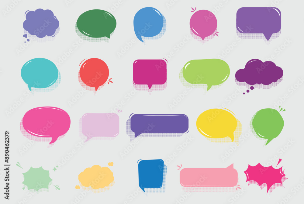 Set of speak bubble text with halftone shadows, chatting box Set of speak bubble text with halftone shadows, chatting box