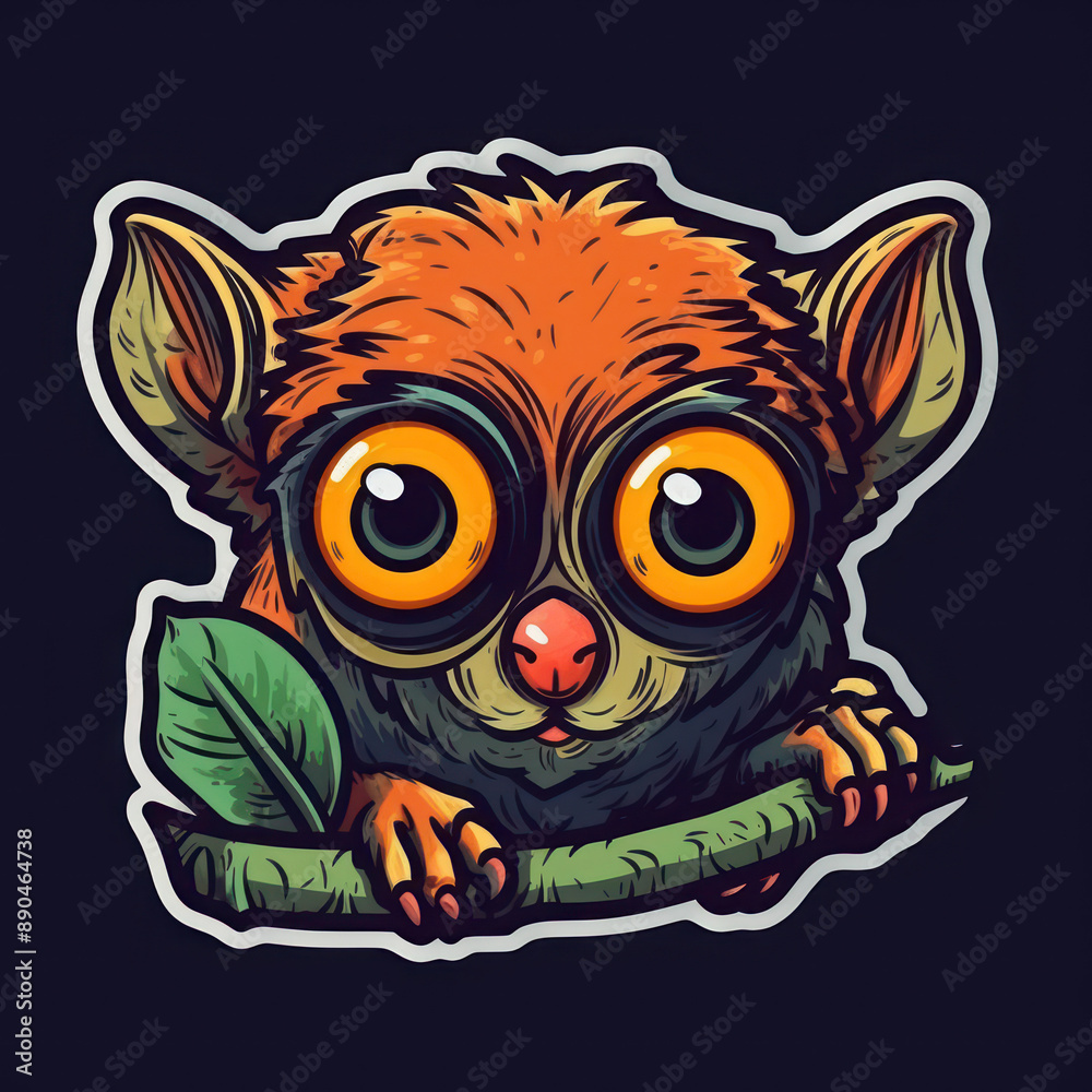 Cartoon style tarsier sticker, badge design Cartoon style tarsier sticker, badge design