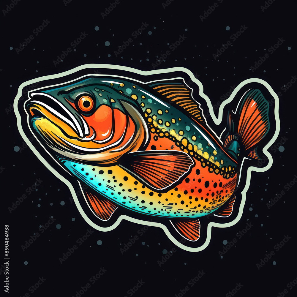 Cartoon style trout sticker, badge design Cartoon style trout sticker, badge design