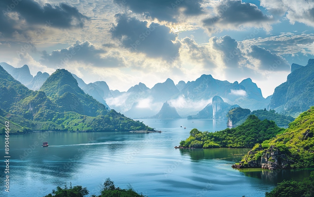 Fototapeta premium beautiful landscape with mountains and sea bay