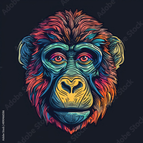 Cartoon style baboon sticker, badge design