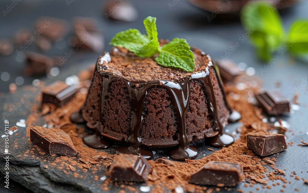 Chocolate mini cake with chocolate ganash and mint Chocolate mini cake with chocolate ganash and mint