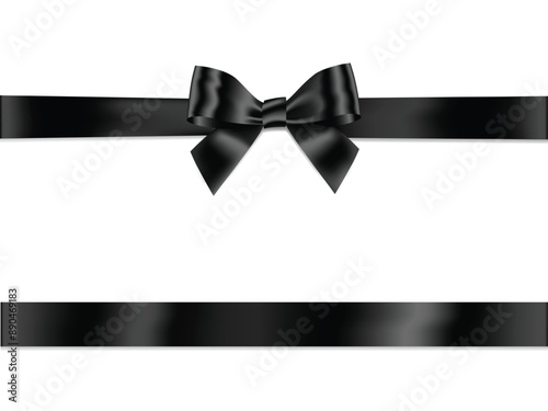 Black Ribbon Bow Realistic shiny satin with shadow horizontal ribbon for decorate your funeral card , awards certificate or gift boxes vector EPS10 isolated on transparent background.