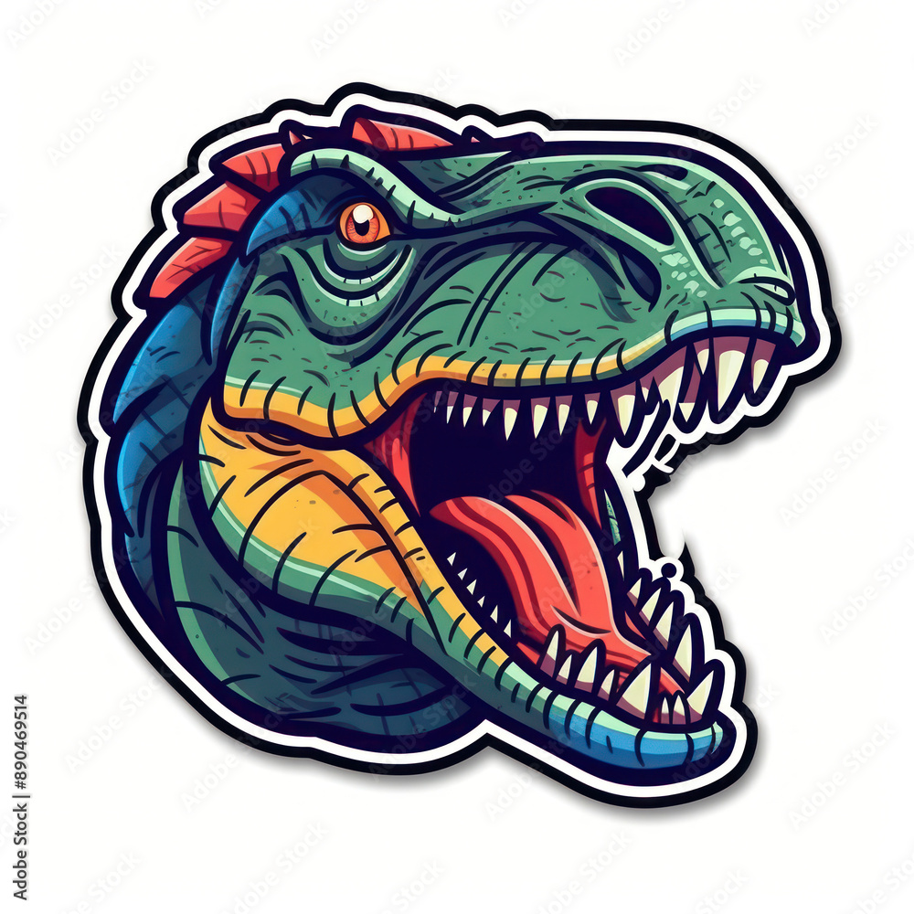 Cartoon style dinosaur sticker, badge design Cartoon style dinosaur sticker, badge design