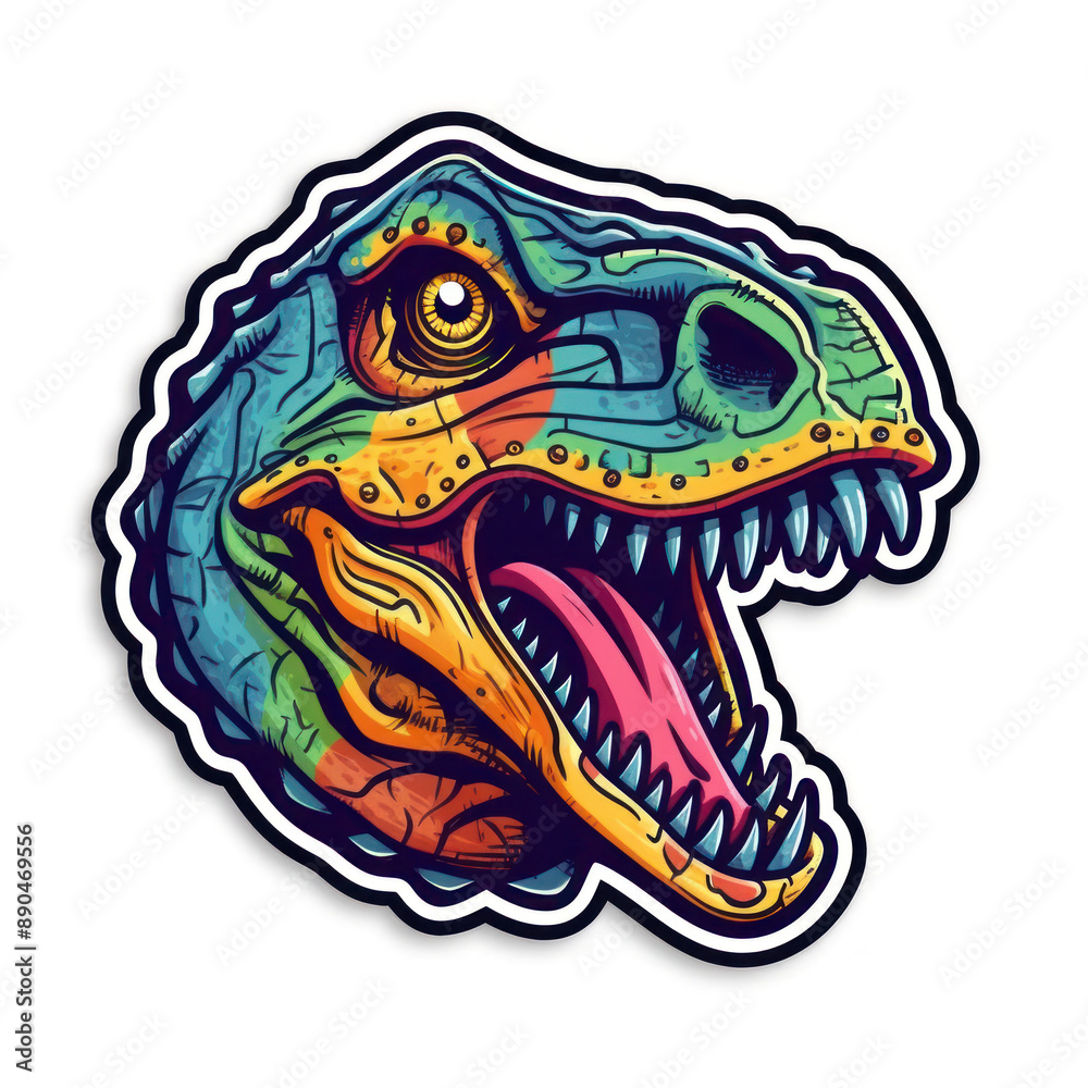 Cartoon style dinosaur sticker, badge design Cartoon style dinosaur sticker, badge design
