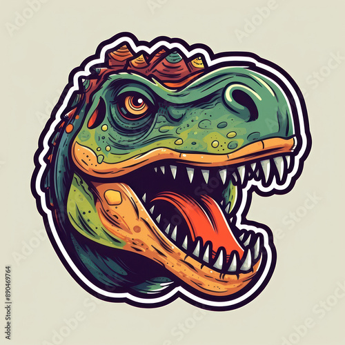 Cartoon style dinosaur sticker, badge design