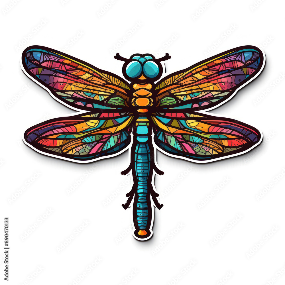 Cartoon style dragonfly sticker, badge design Cartoon style dragonfly sticker, badge design