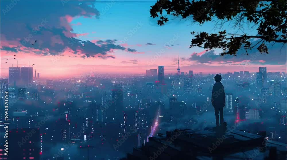 Quiet Contemplation Overlooking the City from a Cliff Quiet Contemplation Overlooking the City from a Cliff