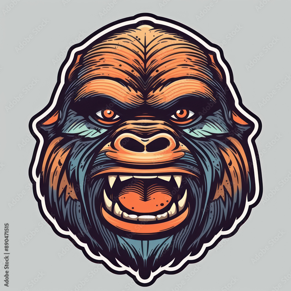 Cartoon style gorilla sticker, badge design Cartoon style gorilla sticker, badge design
