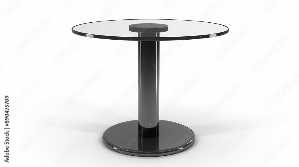 Modern black round table isolated on white Vector template of a glass table with a metal stand for a restaurant or cafe Modern black round table isolated on white Vector template of a glass table with a metal stand for a restaurant or cafe