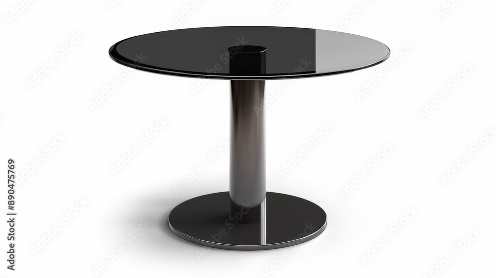 Modern black round table isolated on white Vector template of a glass table with a metal stand for a restaurant or cafe Modern black round table isolated on white Vector template of a glass table with a metal stand for a restaurant or cafe