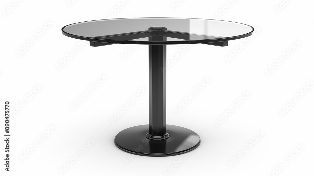 Modern black round table isolated on white Vector template of a glass table with a metal stand for a restaurant or cafe Modern black round table isolated on white Vector template of a glass table with a metal stand for a restaurant or cafe