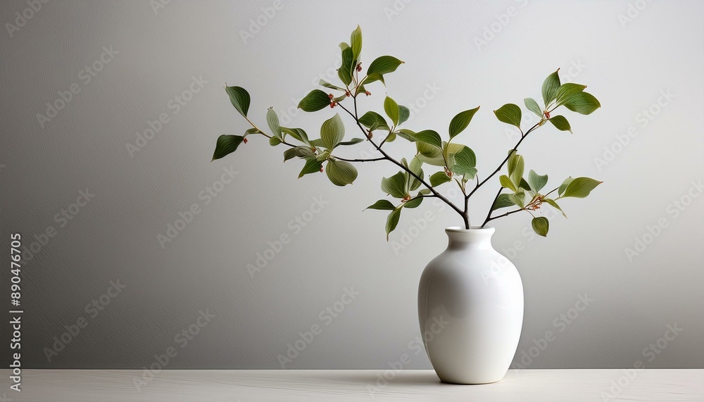Minimal Elegance: Dogwood Branch in a White Vase for a Simple Flower Arrangement Minimal Elegance: Dogwood Branch in a White Vase for a Simple Flower Arrangement