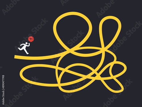 a person is running through the tangled road. Isolated Vector Illustration