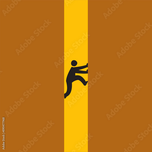 A person is stuck between two walls. Isolated Vector Illustration