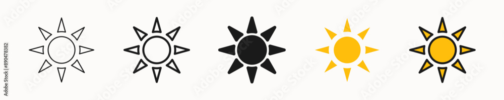 Sun line icons set. Sunlight, sunshine, summertime, warm, weather sign, symbol. Isolated on a white background. Pixel perfect. Editable stroke. 64x64. Sun line icons set. Sunlight, sunshine, summertime, warm, weather sign, symbol. Isolated on a white background. Pixel perfect. Editable stroke. 64x64.