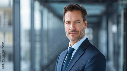 Confident Mature Businessman In Modern Office Building Looking At Camera Portrait © Hoody Baba