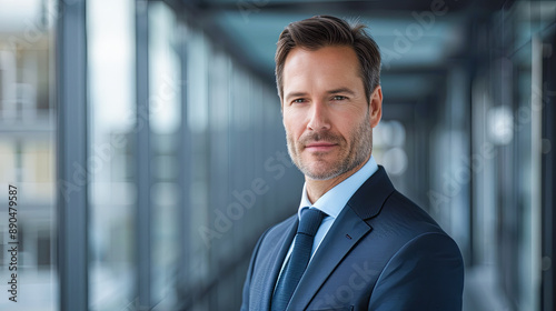 Confident Mature Businessman In Modern Office Building Looking At Camera Portrait