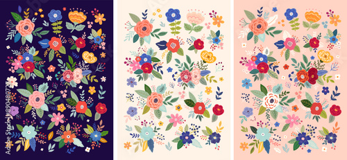 Beautiful flower collection of posters with roses, leaves, floral bouquets, flower compositions. Notebook covers