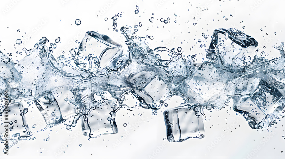 Ice cubes with water splash on a white background. Ice cubes with water splash on a white background.