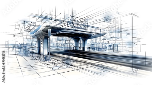 Blueprint Diagram Illustrating the Layout of a Toll Plaza's Infrastructure Design photo