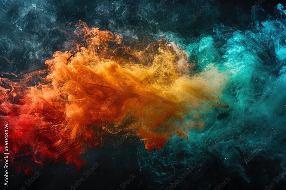 Multicolored smoke in dynamic pattern against a dark background Multicolored smoke in dynamic pattern against a dark background
