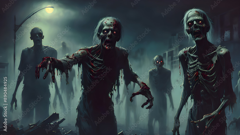 Zombies roam the city streets. Zombies roam the city streets.
