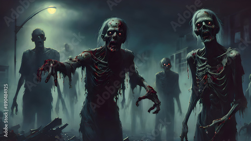 Zombies roam the city streets.