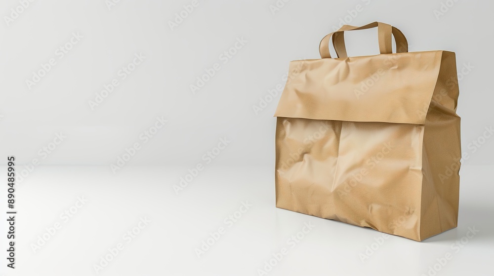 Empty Single Craft Paper Fast Food Bag for Delivery on White Background Empty Single Craft Paper Fast Food Bag for Delivery on White Background