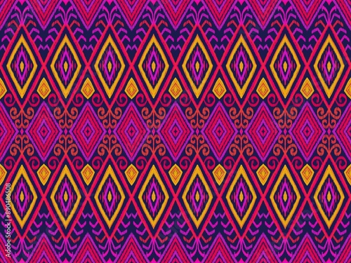 Ethnic Ikat oriental traditional tribal seamless pattern design for background, texture, decoration, rug, wallpaper, clothing, wrap, batik, fabric, embroidery style