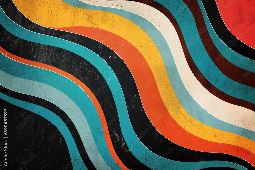 Vibrant abstract retro wave pattern with bold colors and vintage texture, showcasing a dynamic and artistic design. Vibrant abstract retro wave pattern with bold colors and vintage texture, showcasing a dynamic and artistic design.