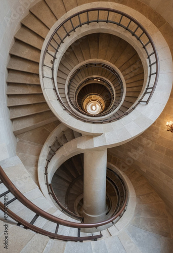 Wallpaper Mural  A spiral staircase made of polished stone, leading upwards into a mysterious tower.  Torontodigital.ca