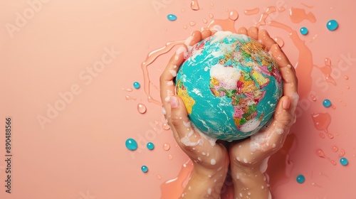 Global Handwashing Day, hand hygiene symbols, ample copy space