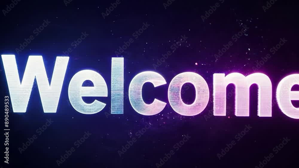 A colourful animated lettering of the word Welcome with moving particles on a dark background suitable as an intro or invitation. A colourful animated lettering of the word Welcome with moving particles on a dark background suitable as an intro or invitation.