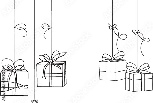 Continuous drawing of one line gift boxes.
