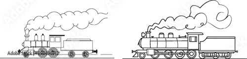 Modern line art locomotive. One line retro train. Hand drawn.