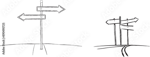 Road arrow road sign single illustration. Continuous road sign journey background board guidance information concept.