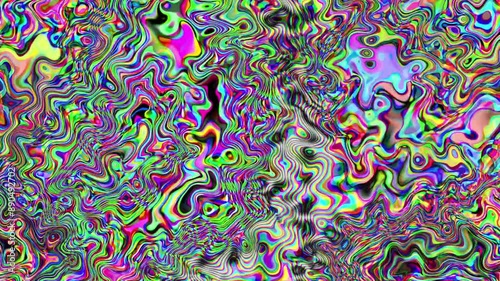 Transforming neon liquid hypnotic trippy background. Psychedelic wave deformation animated abstract curved shapes colorful holographic rainbow swirl animation. Hippie tie dye design	
