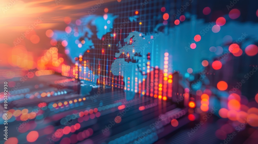Obraz premium Global financial graph with upward trends and vibrant colors, representing economic growth and market success