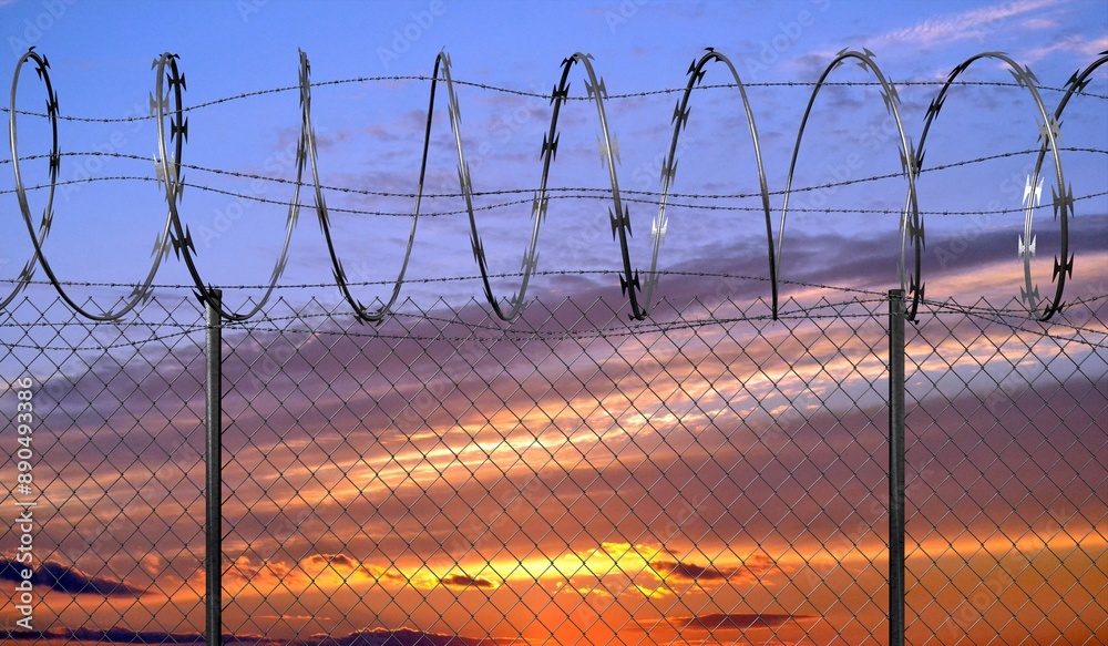 Spiral concertina barbed wire fence - 3d illustration Spiral concertina barbed wire fence - 3d illustration