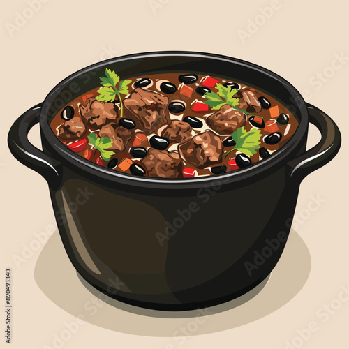 Delicious Black Bean Beef Stew in a Pot with Cilantro Garnish