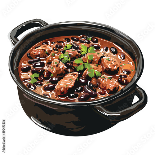 Black Bean Stew with Beef in a Black Pot
