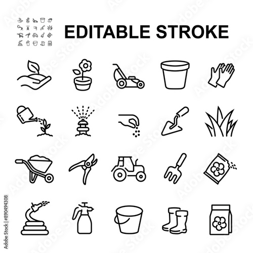 Simple Set of Gardening Related Vector Line Icons.